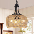 Jandcase 3-Light Farmhouse Boho Rattan Chandelier Woven Wicker Coastal Pendant Light  for Dining Room Kitchen Bedroom Island Hallway