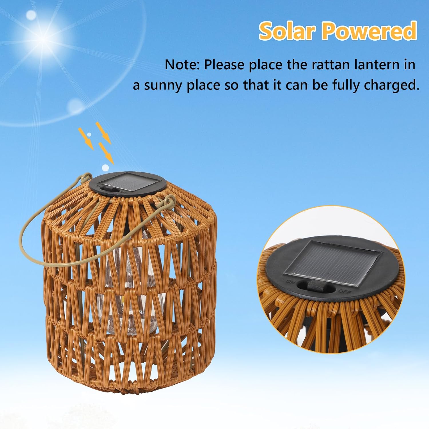 Jandcase 2-Pack Brown Outdoor Lanterns Waterproof Hanging Rattan LED Garden Lights Decorative Tabletop Lanterns for Patio Yard Porch Pathway