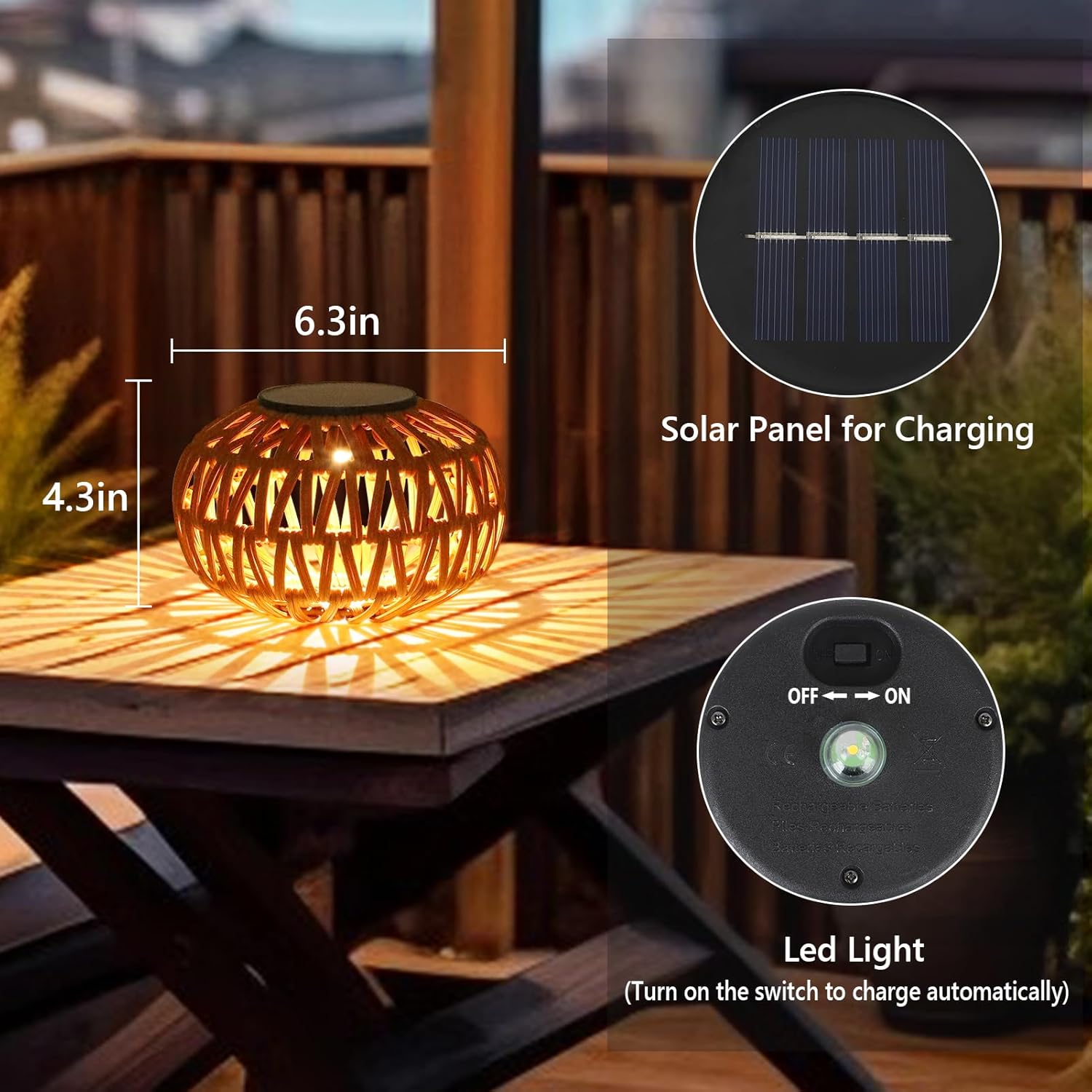 Jandcase 2-Pack Brown Solar Outdoor Lanterns Waterproof Rattan Tabletop Lights Decorative LED Garden Lanterns for Patio Yard Pathway Porch Steps
