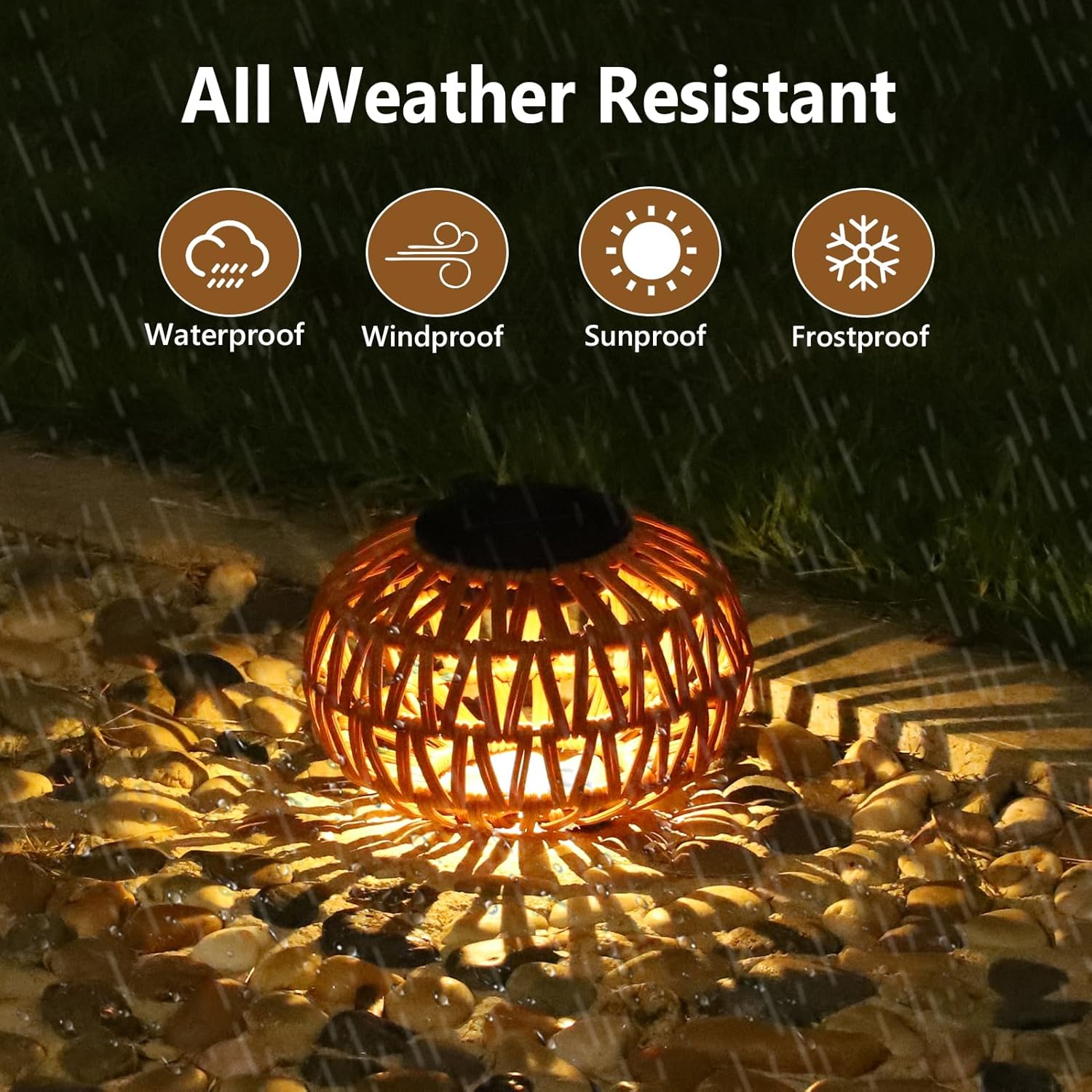 Jandcase 2-Pack Brown Solar Outdoor Lanterns Waterproof Rattan Tabletop Lights Decorative LED Garden Lanterns for Patio Yard Pathway Porch Steps