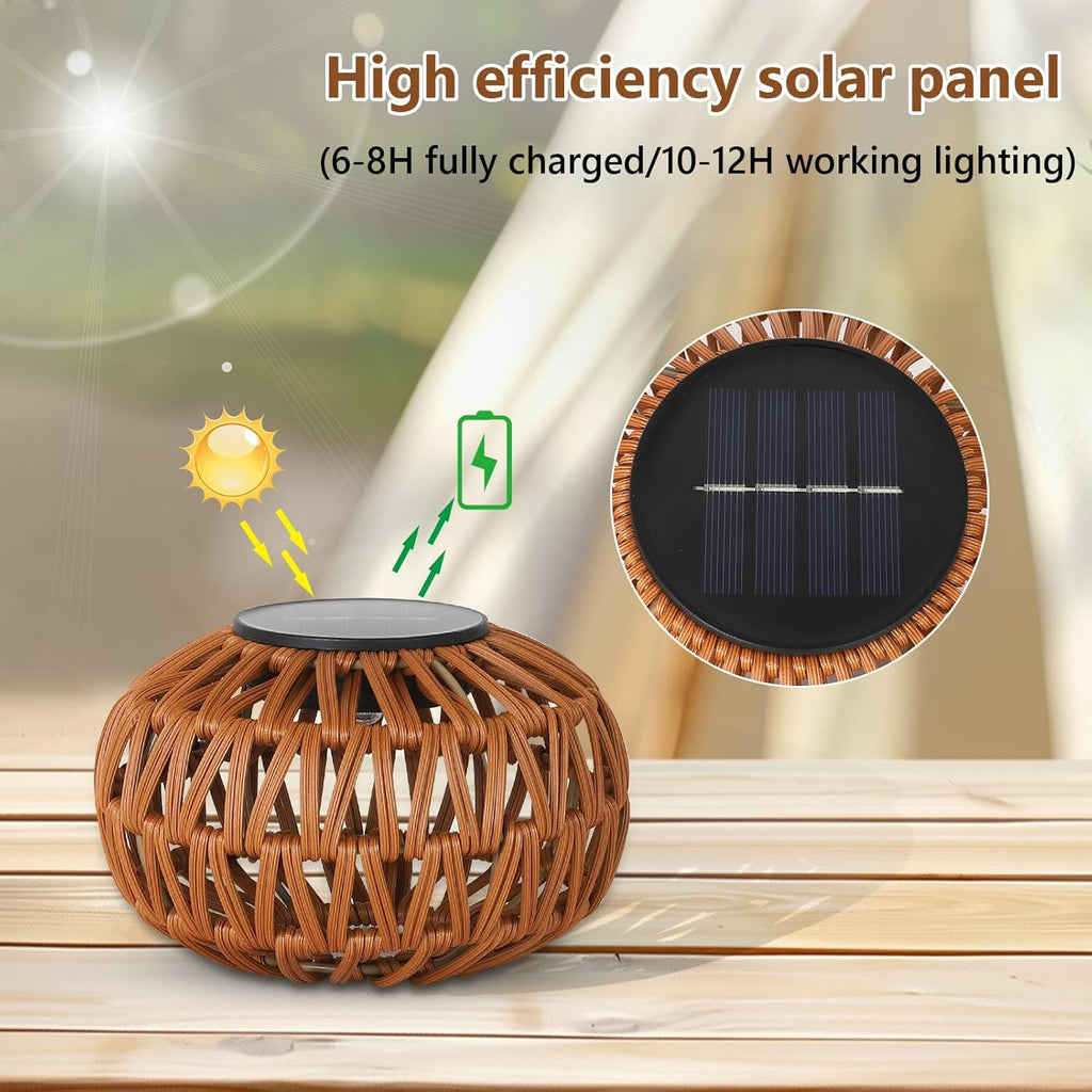 Jandcase 2-Pack Brown Solar Outdoor Lanterns Waterproof Rattan Tabletop Lights Decorative LED Garden Lanterns for Patio Yard Pathway Porch Steps