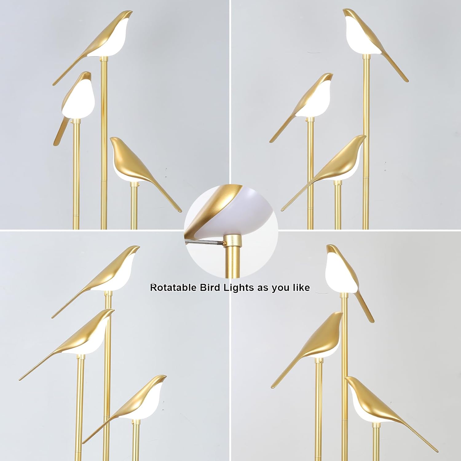Jandcase65in Gold Bird Floor Lamp with Shelf 3-Light LED Standing Lamp Modern Decorative Tall Lamp for Living Room Bedroom Reading Corner