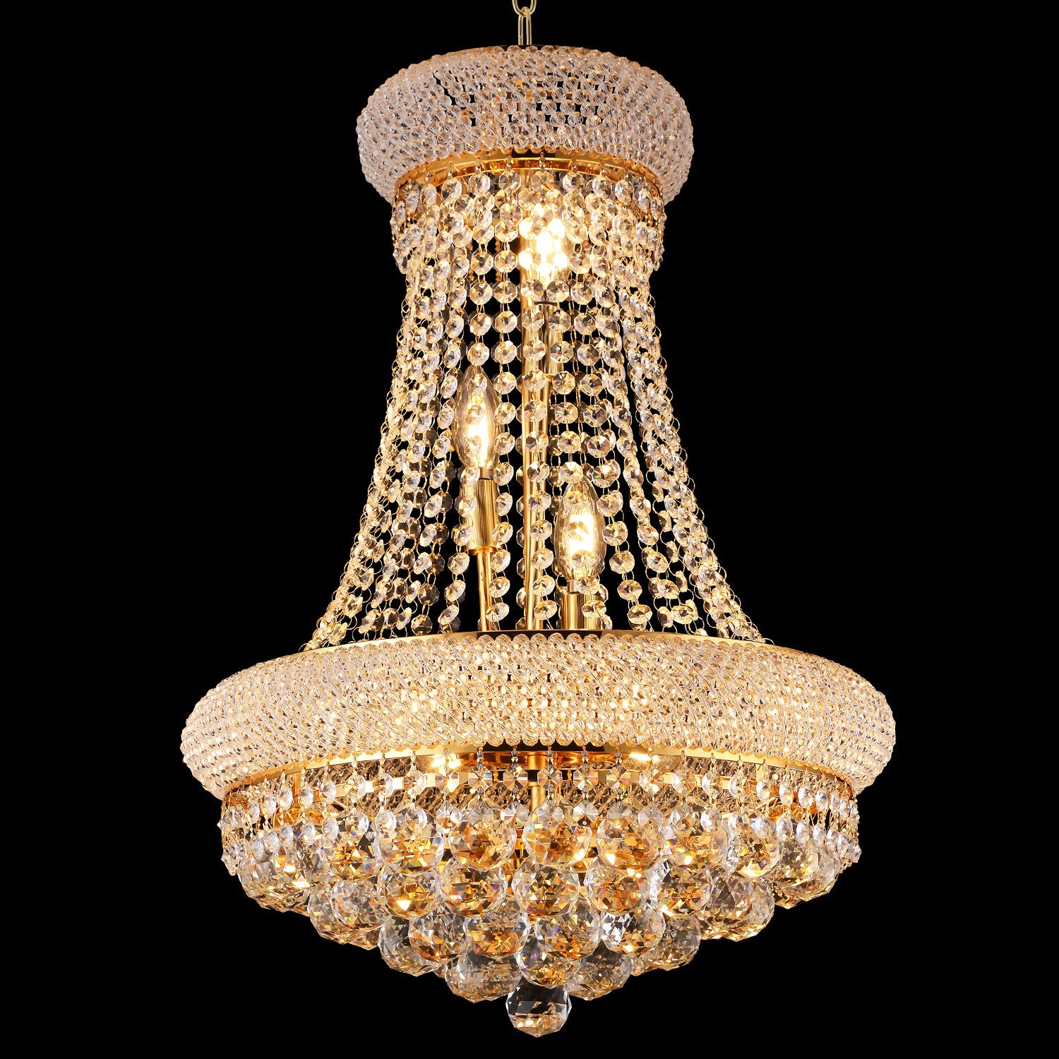 Jandcase 18in. Gold Crystal Chandelier 9-Light French Empire LED Bulbs 3000K Warm Light for Dining Room Bedroom Entryway
