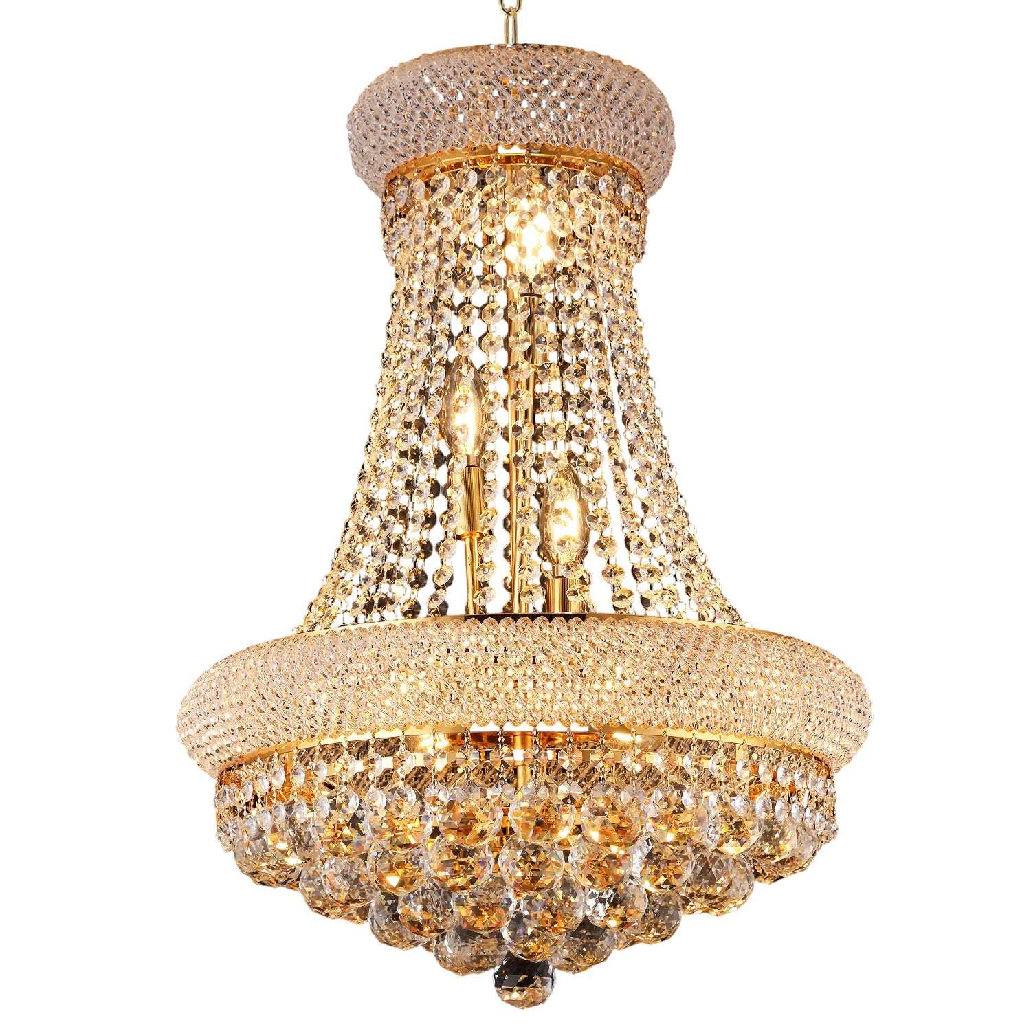 Jandcase 18in. Gold Crystal Chandelier 9-Light French Empire LED Bulbs 3000K Warm Light for Dining Room Bedroom Entryway
