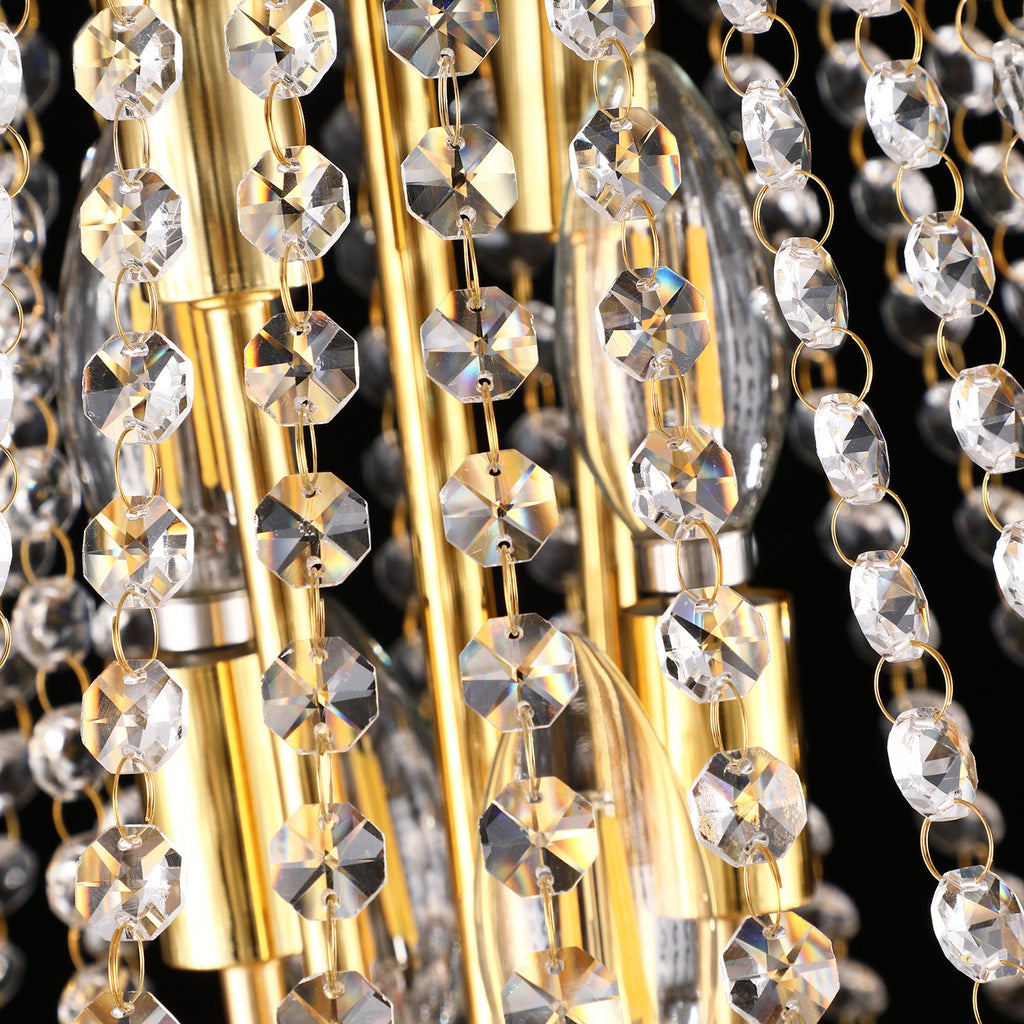 Jandcase 18in. Gold Crystal Chandelier 9-Light French Empire LED Bulbs 3000K Warm Light for Dining Room Bedroom Entryway