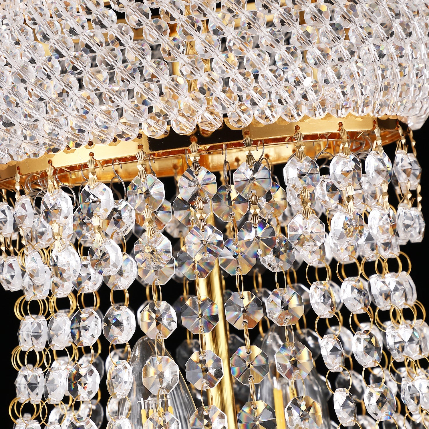 Jandcase Elegant 24" French Empire Crystal Chandelier, 12 E12 LED Bulbs, Gold Finish, Cascading Crystals, 3000K Warm White