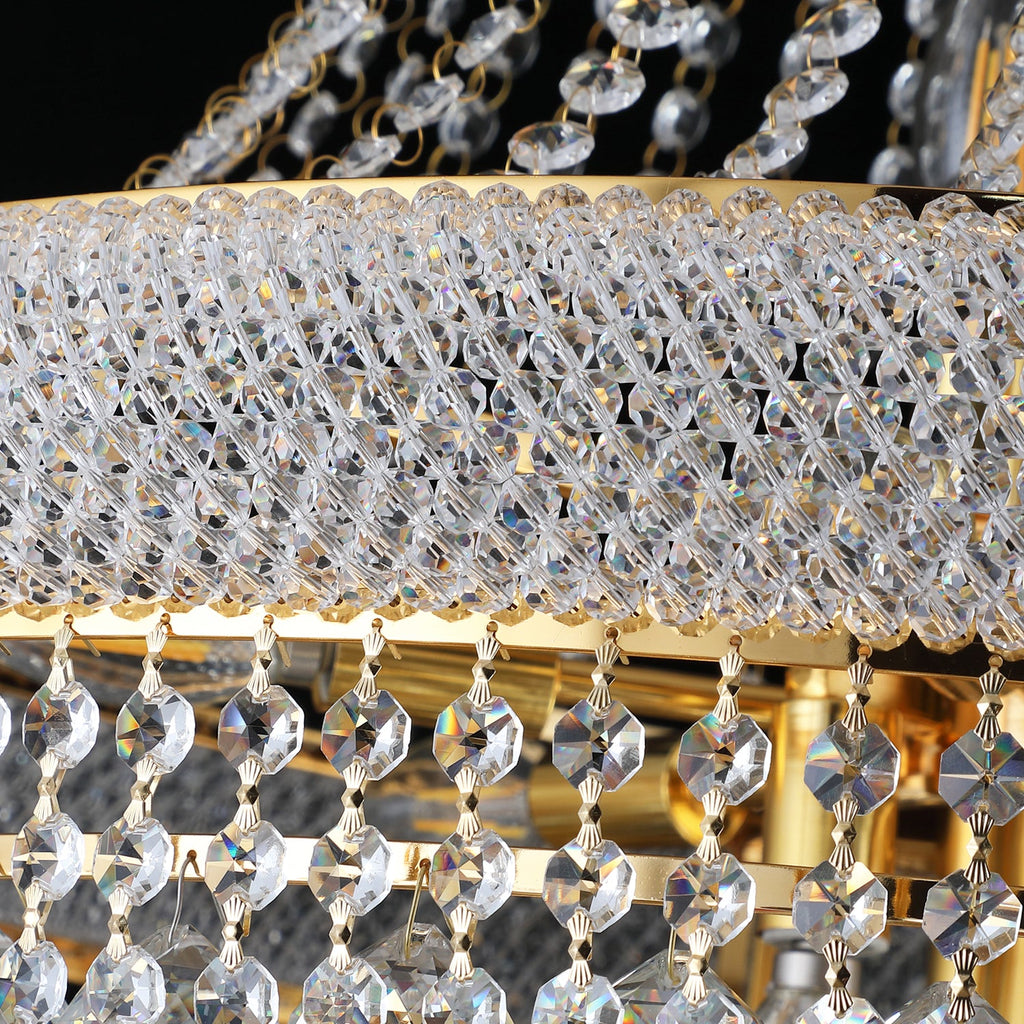 Jandcase Elegant French Empire Chandelier, 28" Gold Finish with 15 E12 LED Bulbs, 2700K-3000K Warm White Light, Crystal Cascading Design