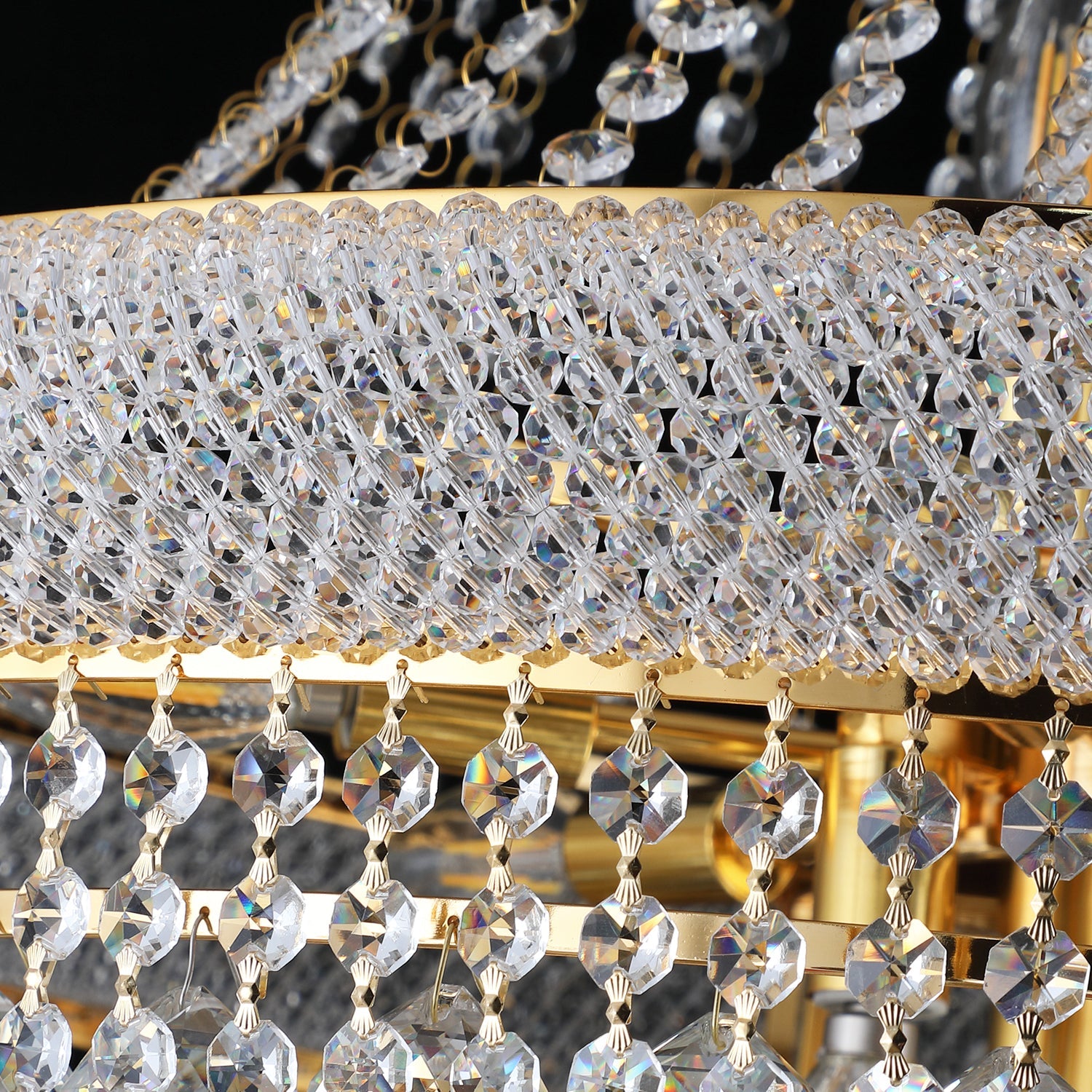 Jandcase Elegant French Empire Chandelier, 28" Gold Finish with 15 E12 LED Bulbs, 2700K-3000K Warm White Light, Crystal Cascading Design