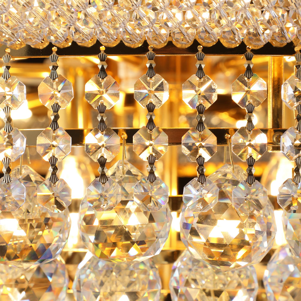 Jandcase Elegant French Empire Chandelier, 28" Gold Finish with 15 E12 LED Bulbs, 2700K-3000K Warm White Light, Crystal Cascading Design