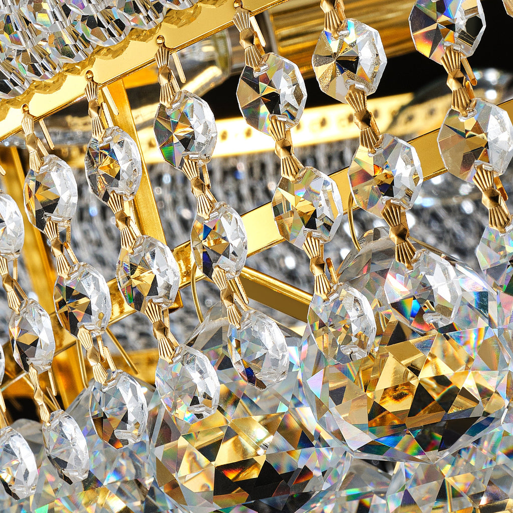 Jandcase 42 in. Gold 3-Tier Crystal Chandelier 61 in. Height Empire Ceiling Light 36-Light E12 LED 3000K Warm White K9 Crystal Luxury Pendant Fixture for Living Room Staircase Foyer Hotel