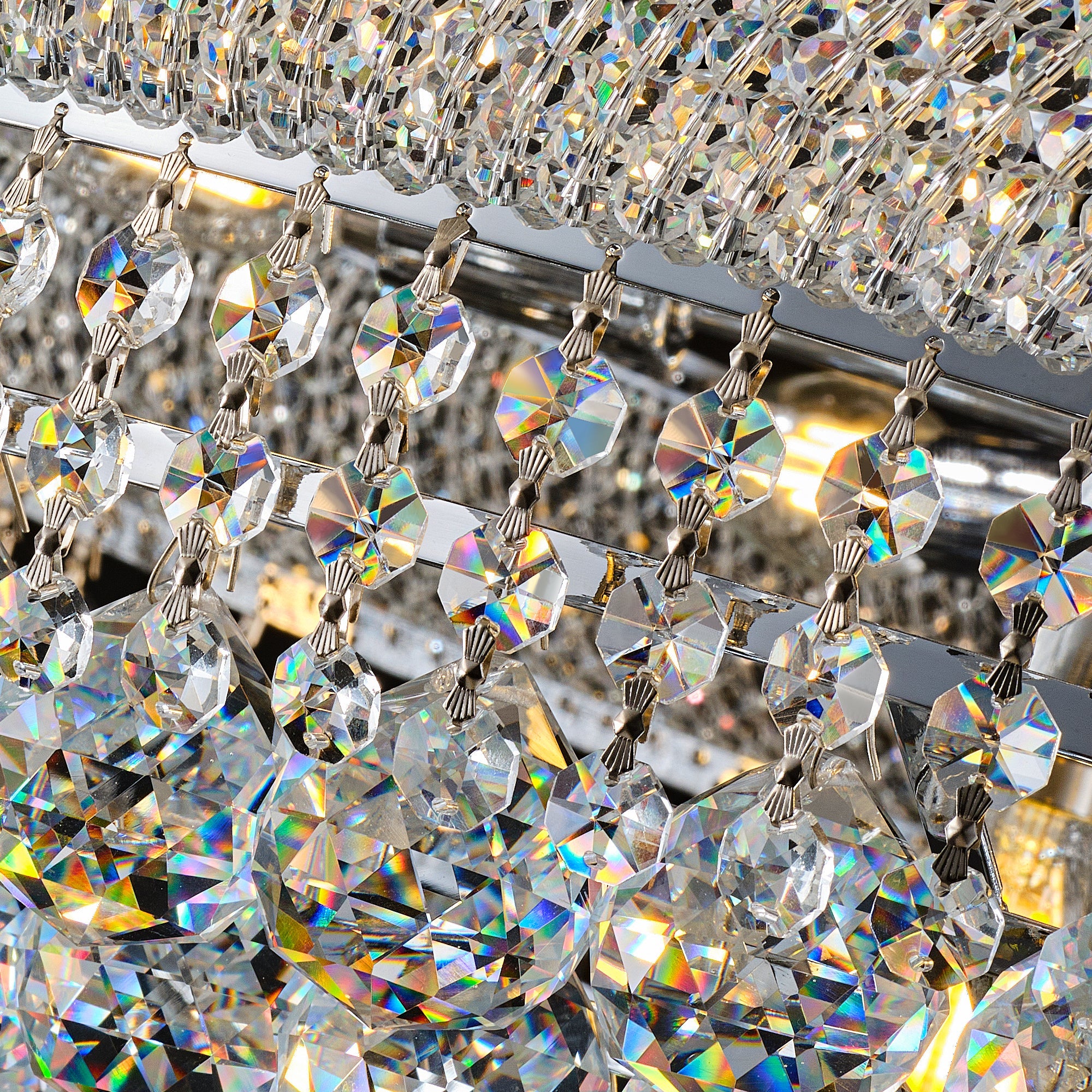 Jandcase 32" French Empire Crystal Chandelier, 27-Light Chrome Ceiling Light, 3000K LED Included, Adjustable Height, Luxury Fixture