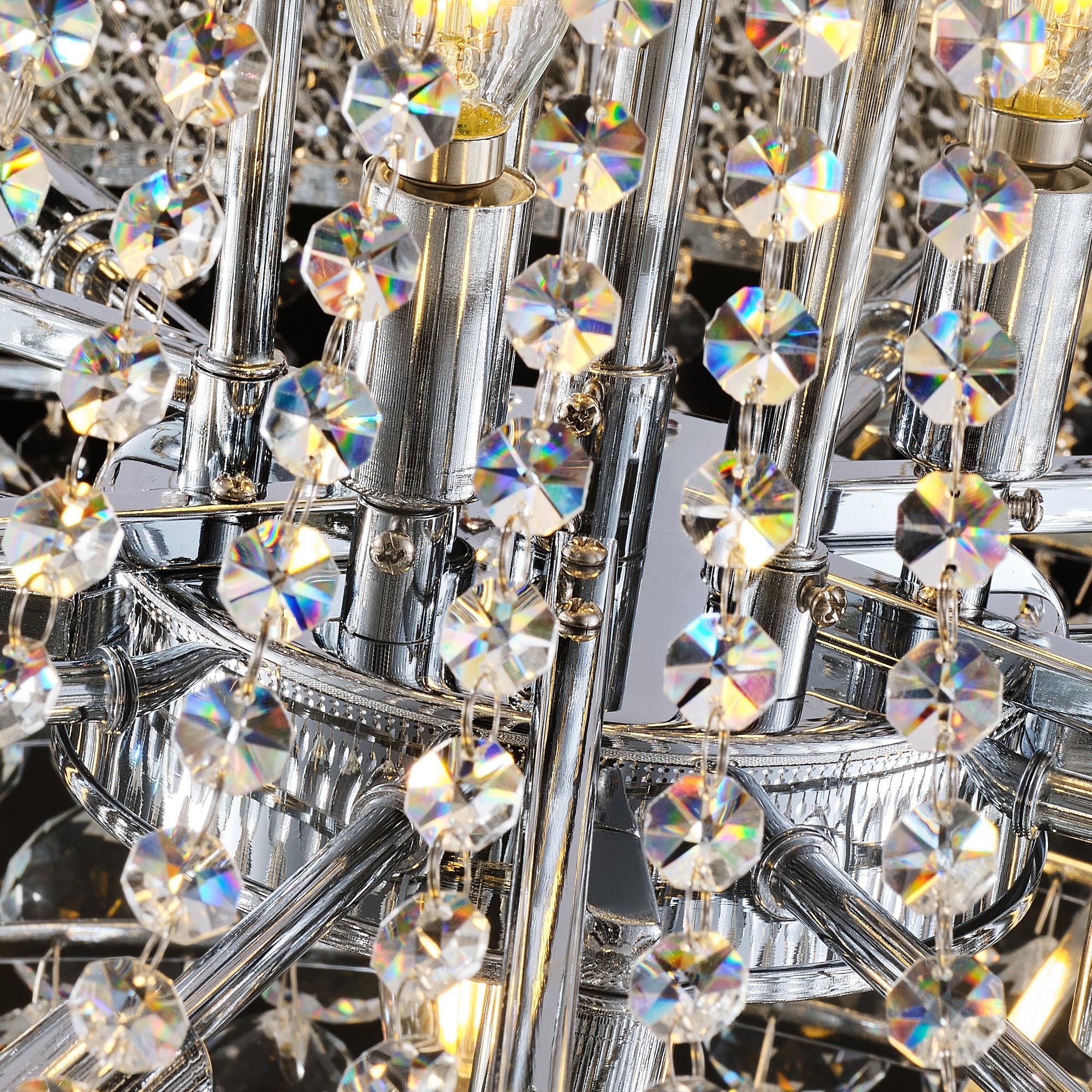 Jandcase 32" French Empire Crystal Chandelier, 27-Light Chrome Ceiling Light, 3000K LED Included, Adjustable Height, Luxury Fixture