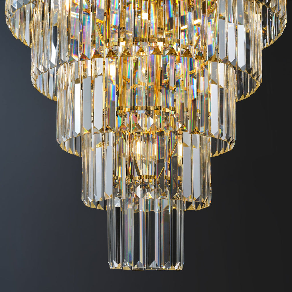 Jandcase 48in. Gold Tiered Crystal Tube Chandelier 45-Light E12 580 Crystal Rods Adjustable 79in. Chain LED Bulbs Included