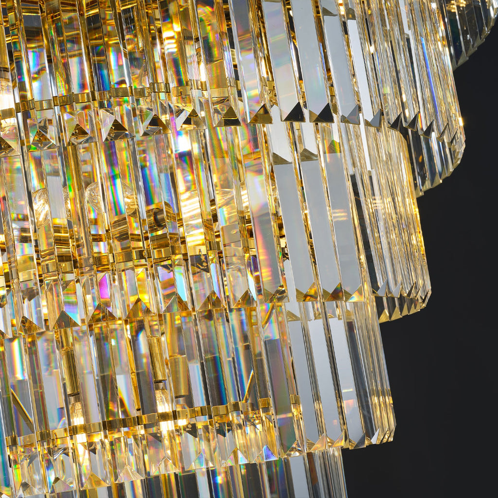 Jandcase 48in. Gold Tiered Crystal Tube Chandelier 45-Light E12 580 Crystal Rods Adjustable 79in. Chain LED Bulbs Included