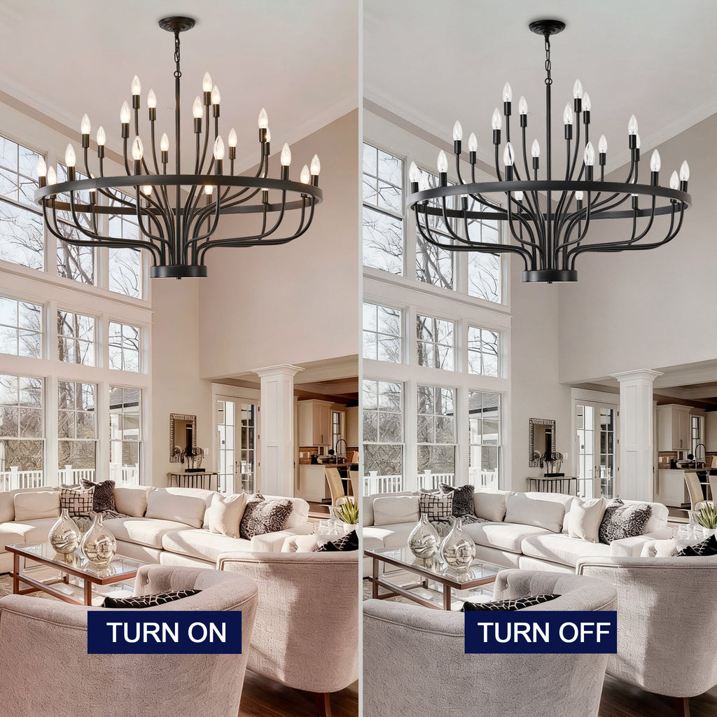 Jandcase Industrial Black Chandelier Rustic Vintage 24-Light Candle Style E12 Pendant for Dining Room Kitchen Island Living Room