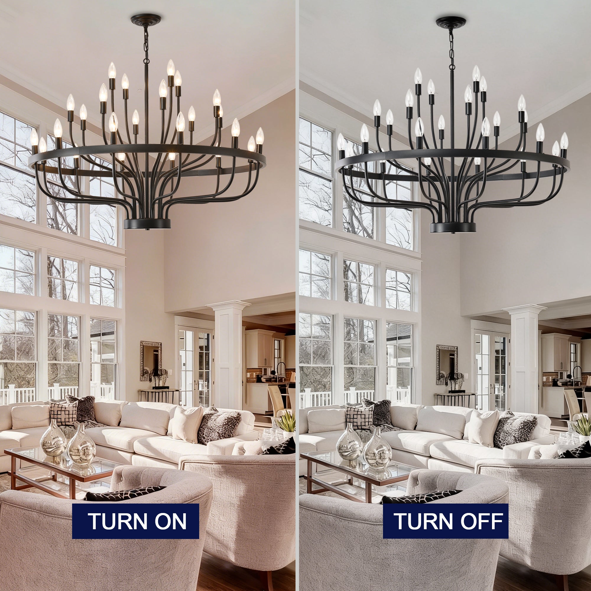 Jandcase Industrial Black Chandelier Rustic Vintage 24-Light Candle Style E12 Pendant for Dining Room Kitchen Island Living Room