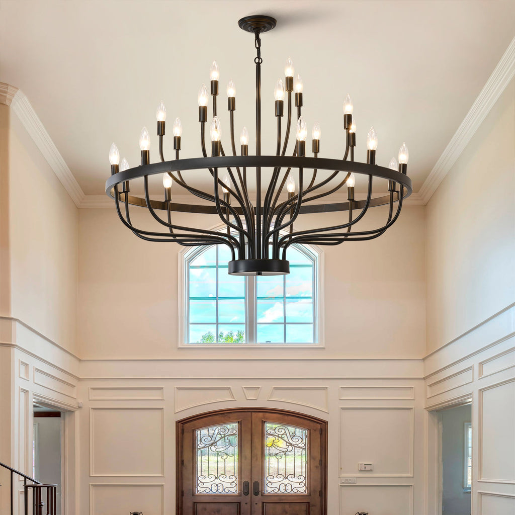 Jandcase Industrial Black Chandelier Rustic Vintage 24-Light Candle Style E12 Pendant for Dining Room Kitchen Island Living Room