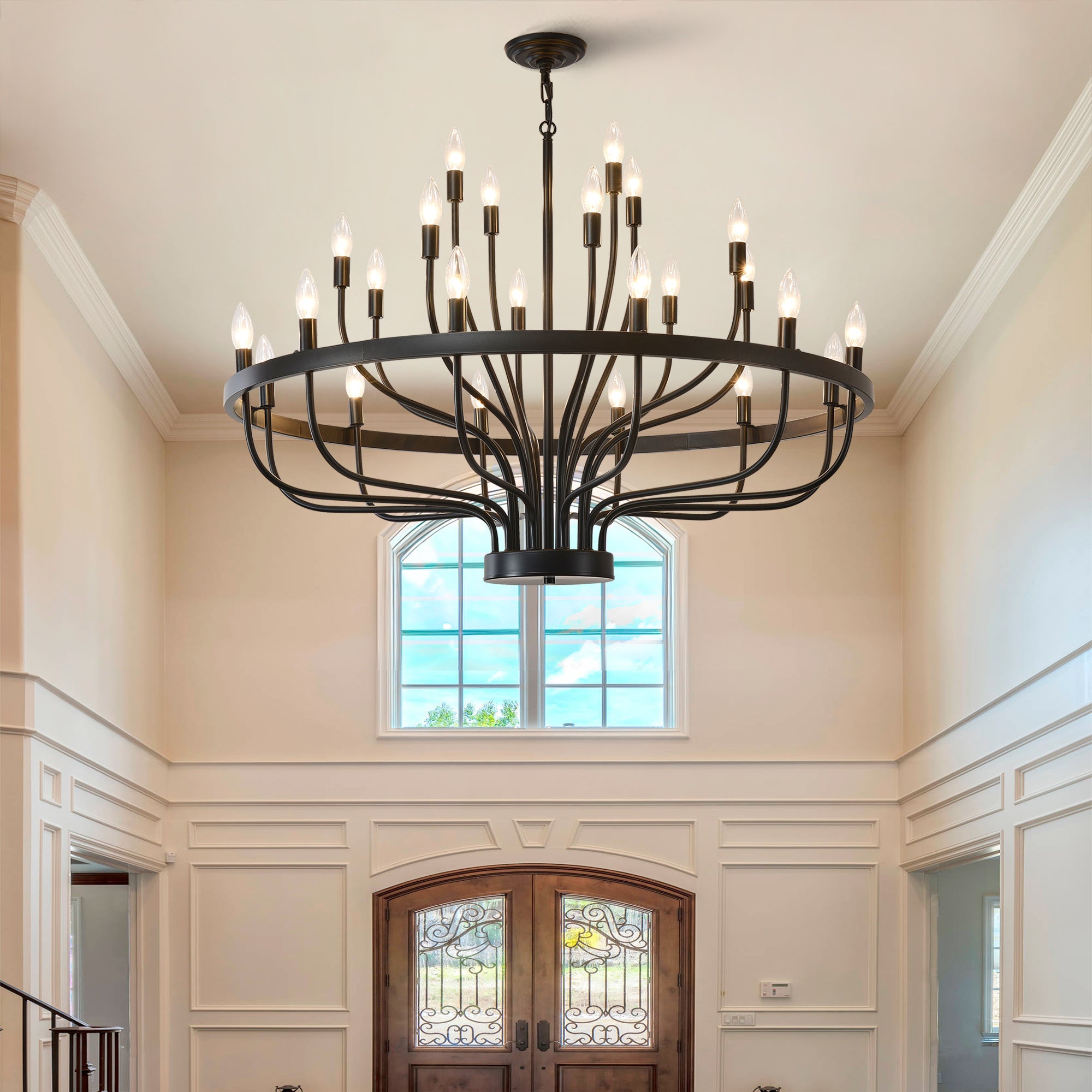 Jandcase Industrial Black Chandelier Rustic Vintage 24-Light Candle Style E12 Pendant for Dining Room Kitchen Island Living Room