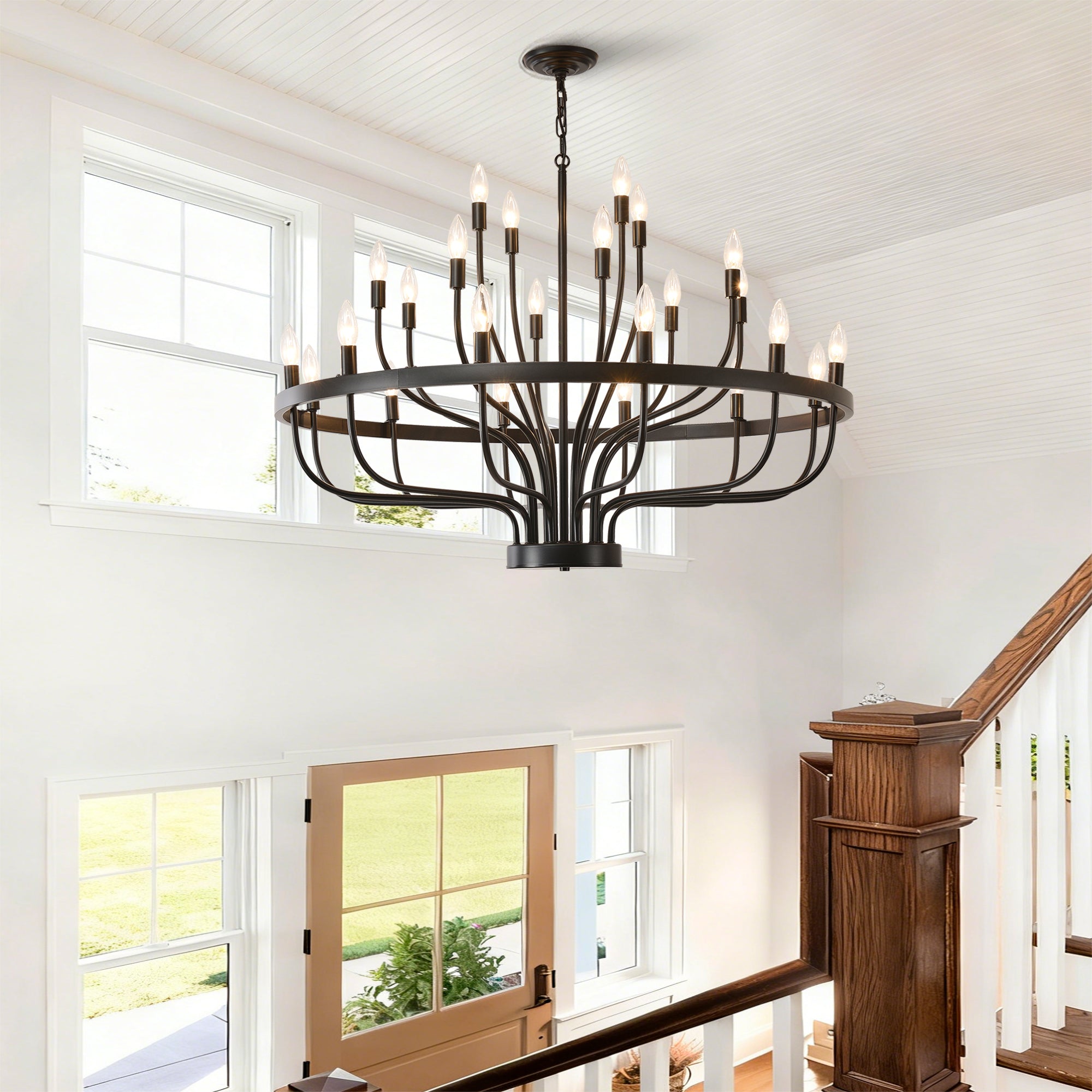 Jandcase Industrial Black Chandelier Rustic Vintage 24-Light Candle Style E12 Pendant for Dining Room Kitchen Island Living Room