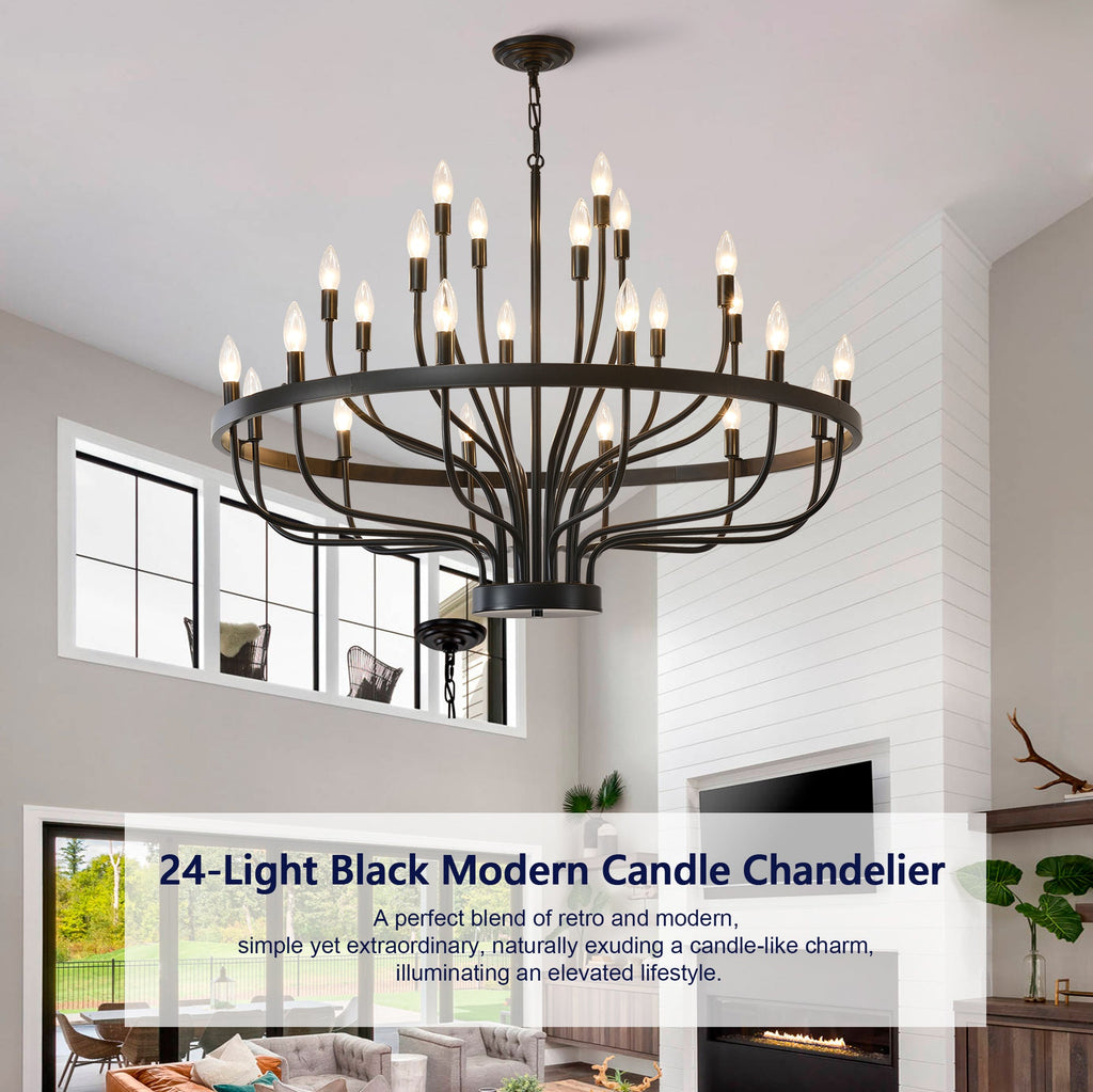 Jandcase Industrial Black Chandelier Rustic Vintage 24-Light Candle Style E12 Pendant for Dining Room Kitchen Island Living Room
