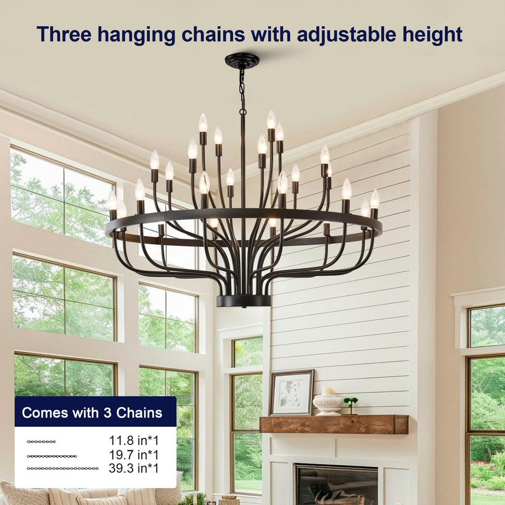 Jandcase Industrial Black Chandelier Rustic Vintage 24-Light Candle Style E12 Pendant for Dining Room Kitchen Island Living Room