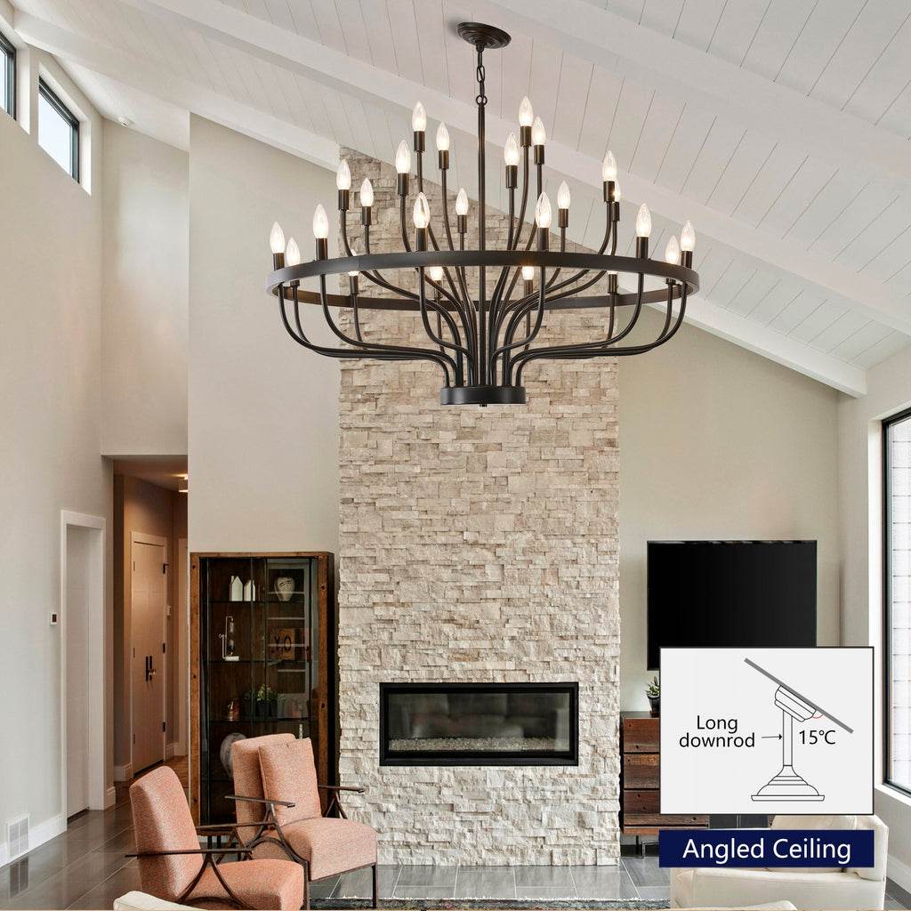 Jandcase Industrial Black Chandelier Rustic Vintage 24-Light Candle Style E12 Pendant for Dining Room Kitchen Island Living Room