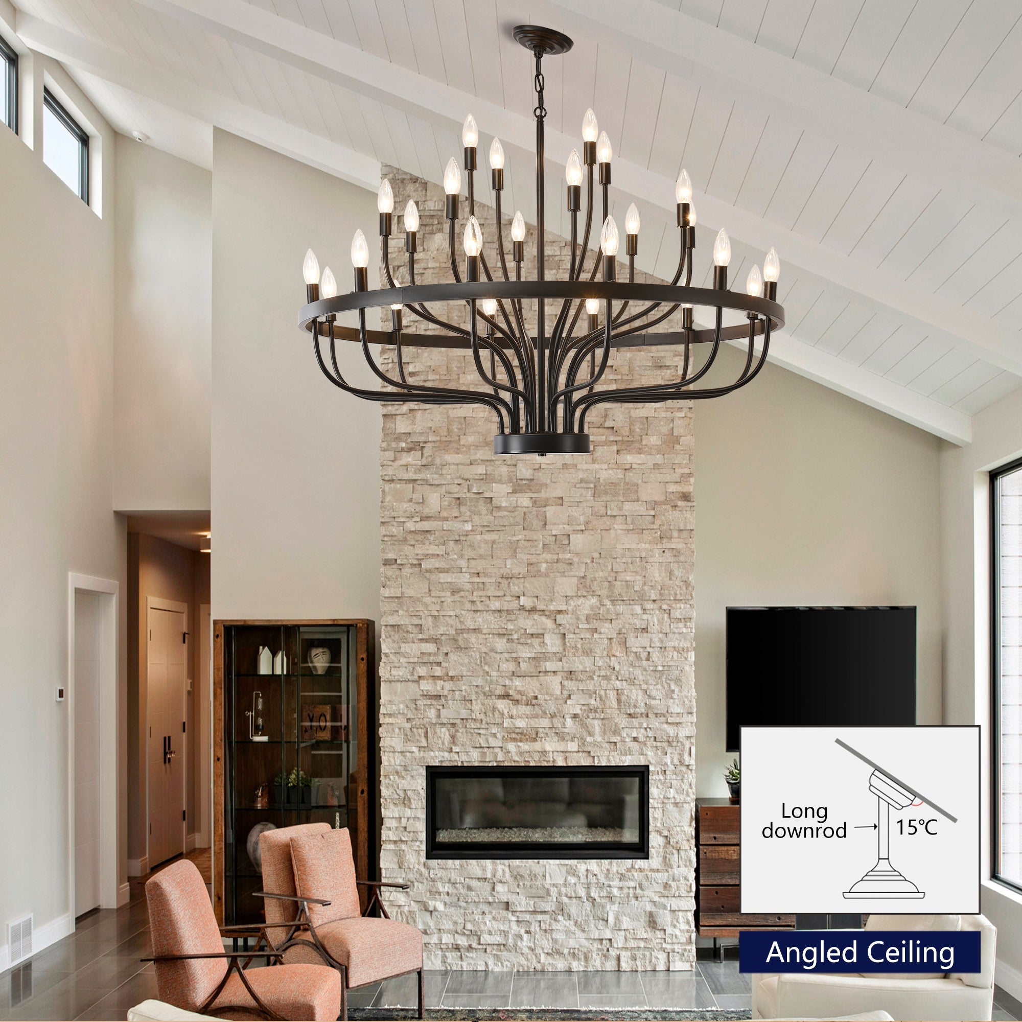 Jandcase Industrial Black Chandelier Rustic Vintage 24-Light Candle Style E12 Pendant for Dining Room Kitchen Island Living Room