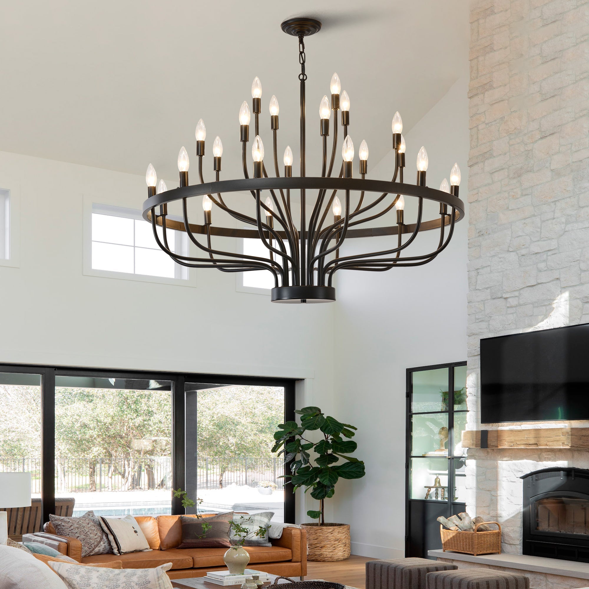 Jandcase Industrial Black Chandelier Rustic Vintage 24-Light Candle Style E12 Pendant for Dining Room Kitchen Island Living Room