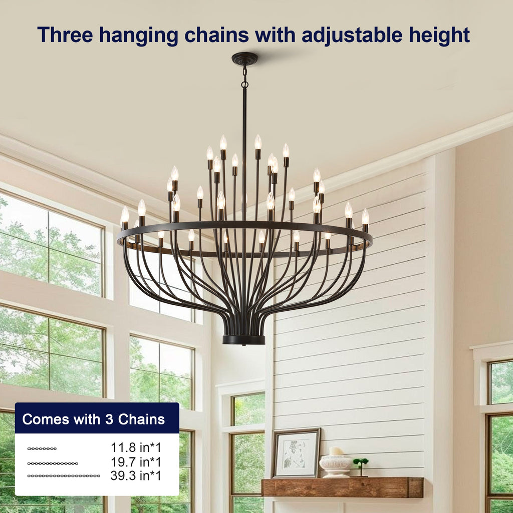Jandcase Industrial Black Chandelier Rustic Vintage 33-Light Candle Style E12 Pendant for Dining Room Kitchen Island Living Room