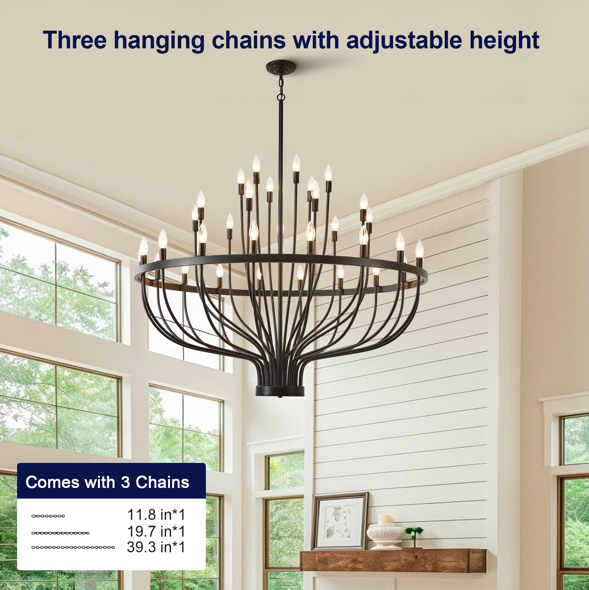 Jandcase Industrial Black Chandelier Rustic Vintage 33-Light Candle Style E12 Pendant for Dining Room Kitchen Island Living Room