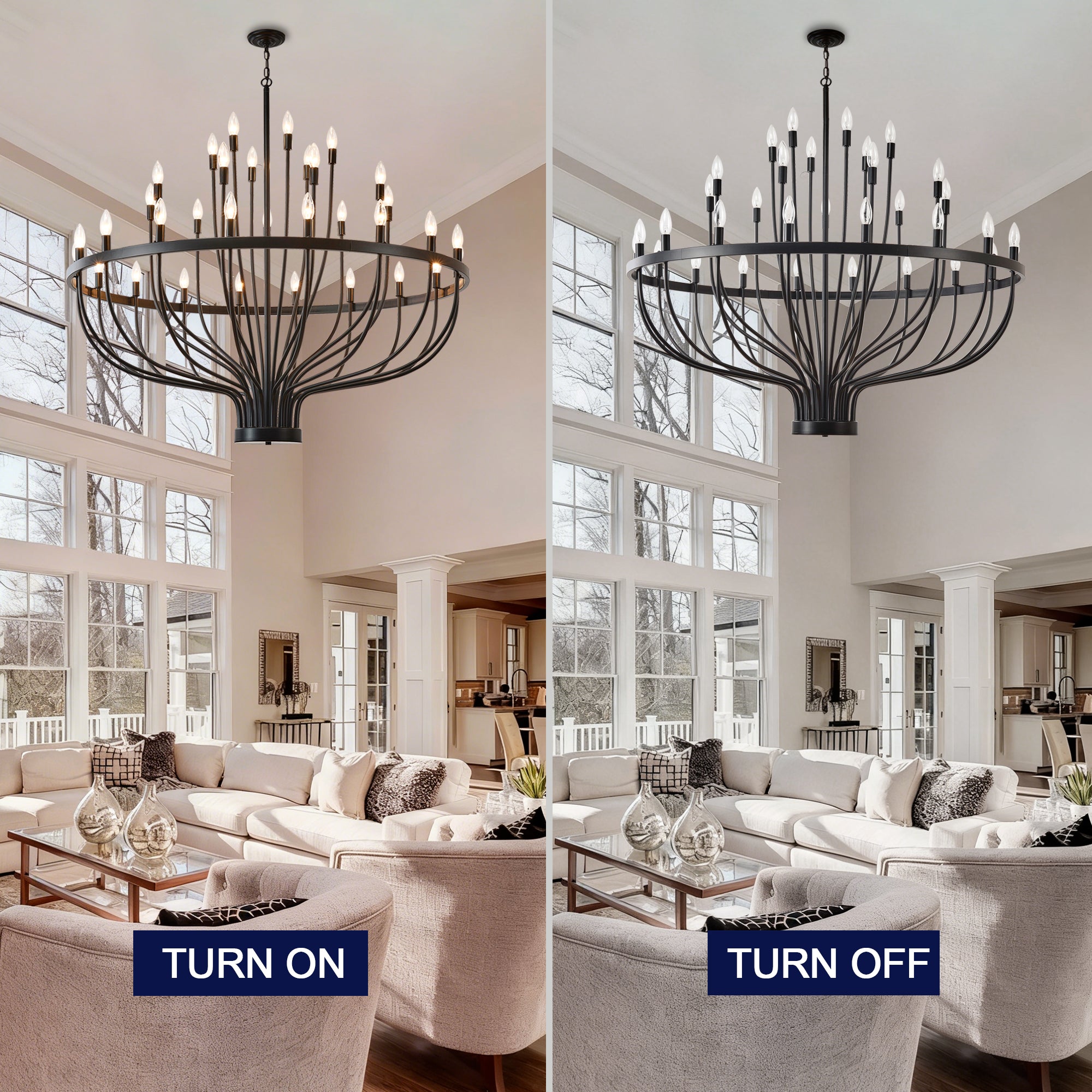 Jandcase Industrial Black Chandelier Rustic Vintage 33-Light Candle Style E12 Pendant for Dining Room Kitchen Island Living Room