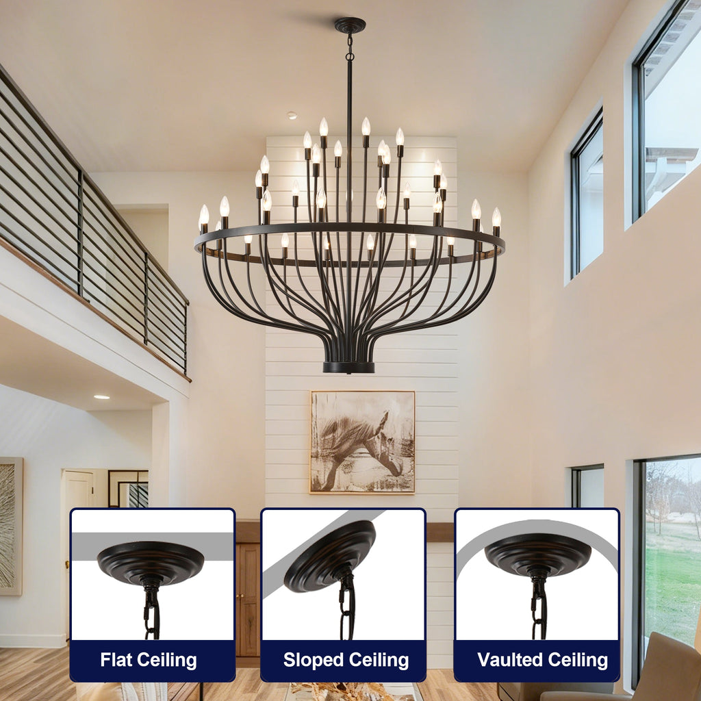 Jandcase Industrial Black Chandelier Rustic Vintage 33-Light Candle Style E12 Pendant for Dining Room Kitchen Island Living Room