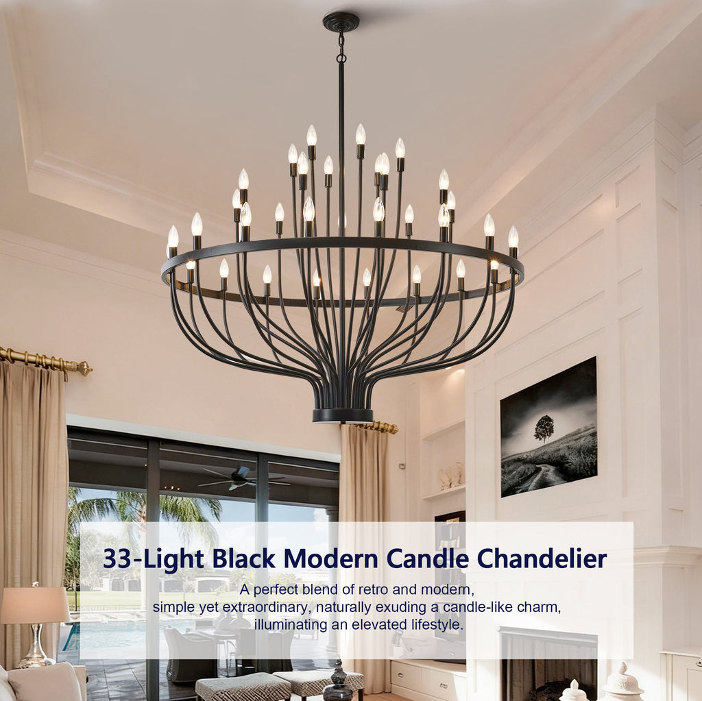 Jandcase Industrial Black Chandelier Rustic Vintage 33-Light Candle Style E12 Pendant for Dining Room Kitchen Island Living Room