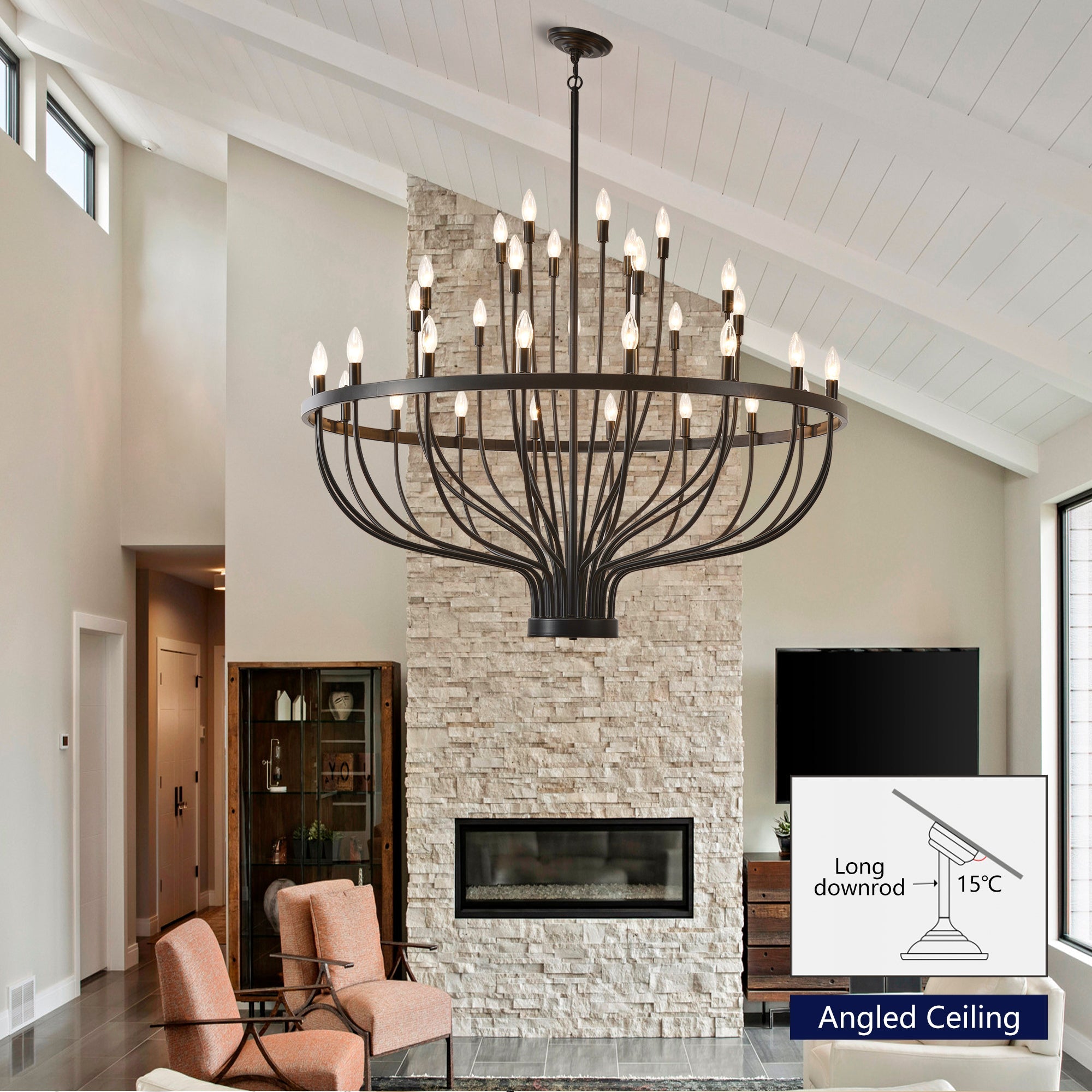Jandcase Industrial Black Chandelier Rustic Vintage 33-Light Candle Style E12 Pendant for Dining Room Kitchen Island Living Room