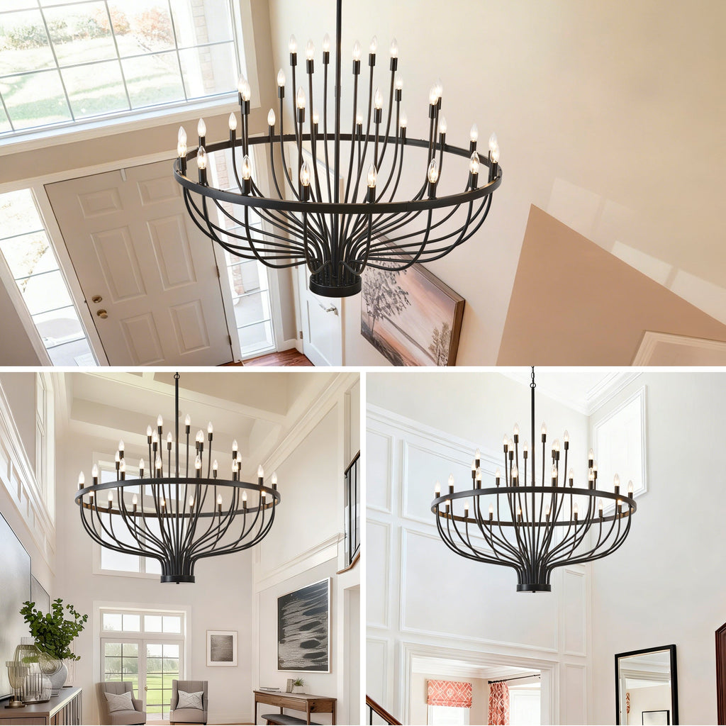 Jandcase Industrial Black Chandelier Rustic Vintage 33-Light Candle Style E12 Pendant for Dining Room Kitchen Island Living Room