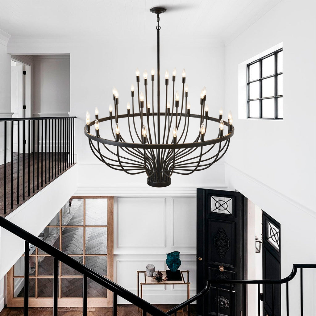 Jandcase Industrial Black Chandelier Rustic Vintage 33-Light Candle Style E12 Pendant for Dining Room Kitchen Island Living Room