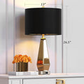 Jandcase 2-Pack Mirrored Glass Table Lamps Amber Modern Bedside Lamps Gold Black Fabric Shade for Bedroom Living Room End Tables