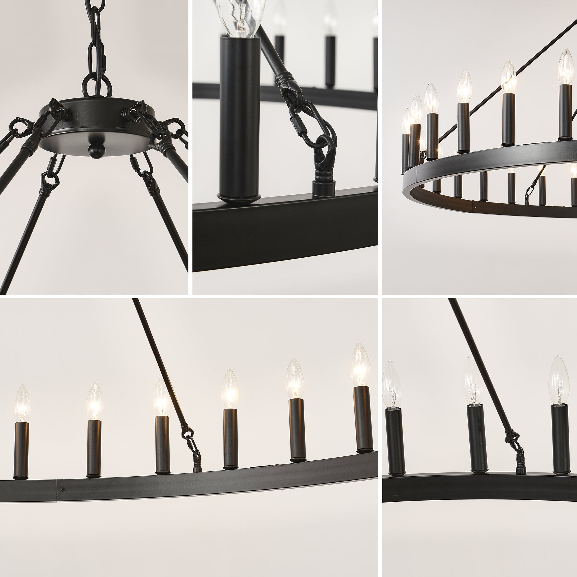 Jandcase 59" Farmhouse Wagon Wheel Chandelier, 36-Light Matte Black Ceiling Light, Adjustable Height, E12 Bulbs, Dining Room Fixture