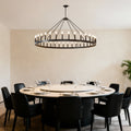 Jandcase 59" Farmhouse Wagon Wheel Chandelier, 36-Light Matte Black Ceiling Light, Adjustable Height, E12 Bulbs, Dining Room Fixture