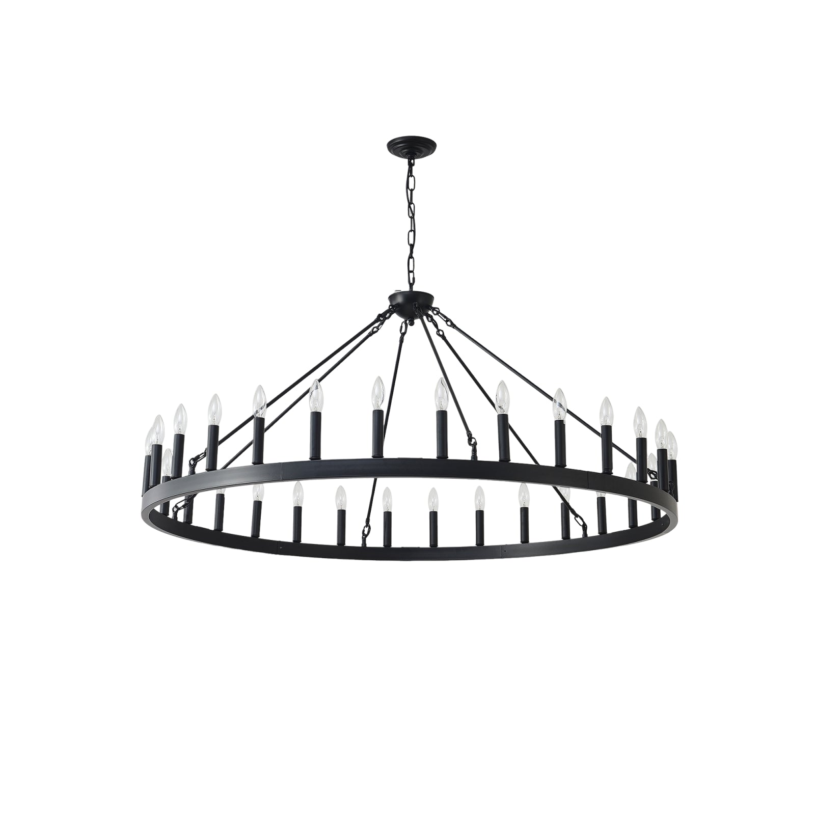 Jandcase 53" Farmhouse Wagon Wheel Chandelier, 30-Light Matte Black Ceiling Light, Adjustable Height 69", E12 Bulbs, Dining Room Fixture