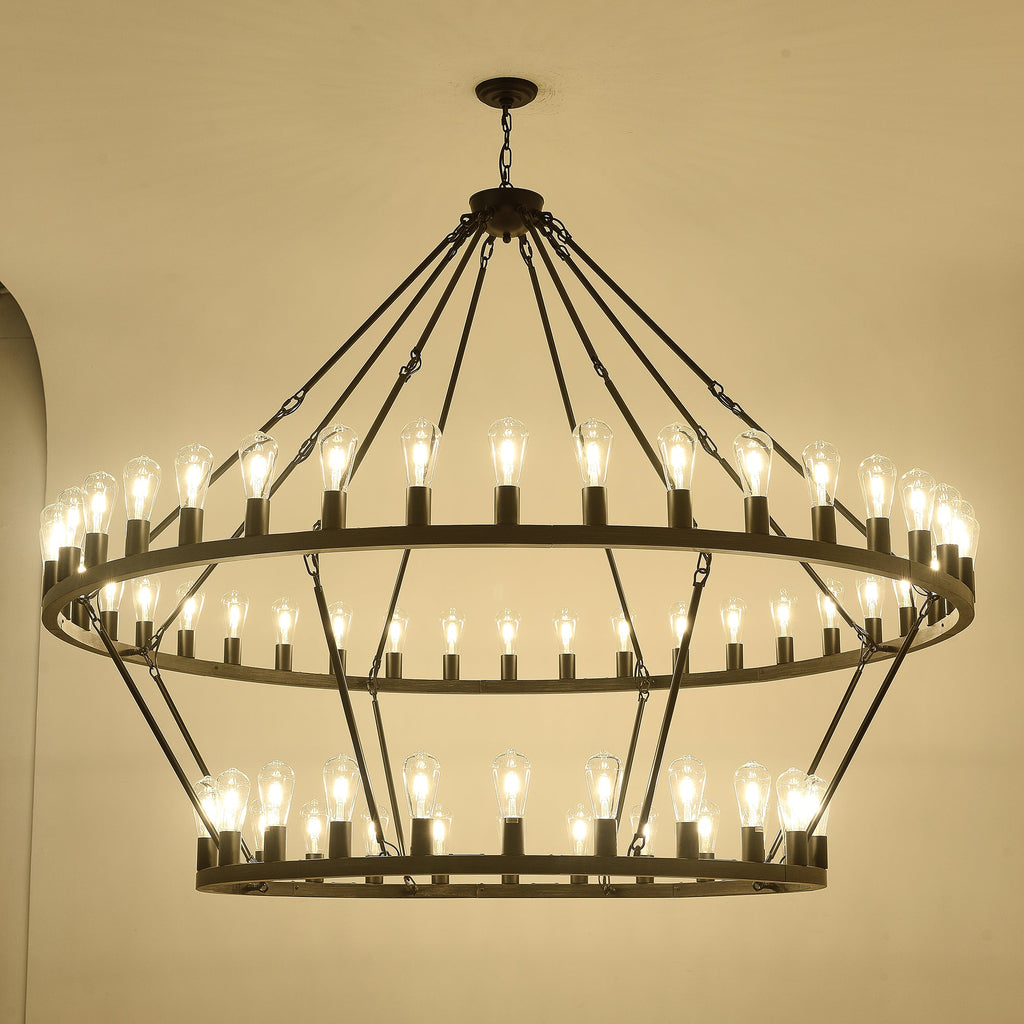 Jandcase 59.06in. Matte Black Wagon Wheel Chandelier 54-Light E12 Extra Large Farmhouse Industrial Light (No Bulbs)