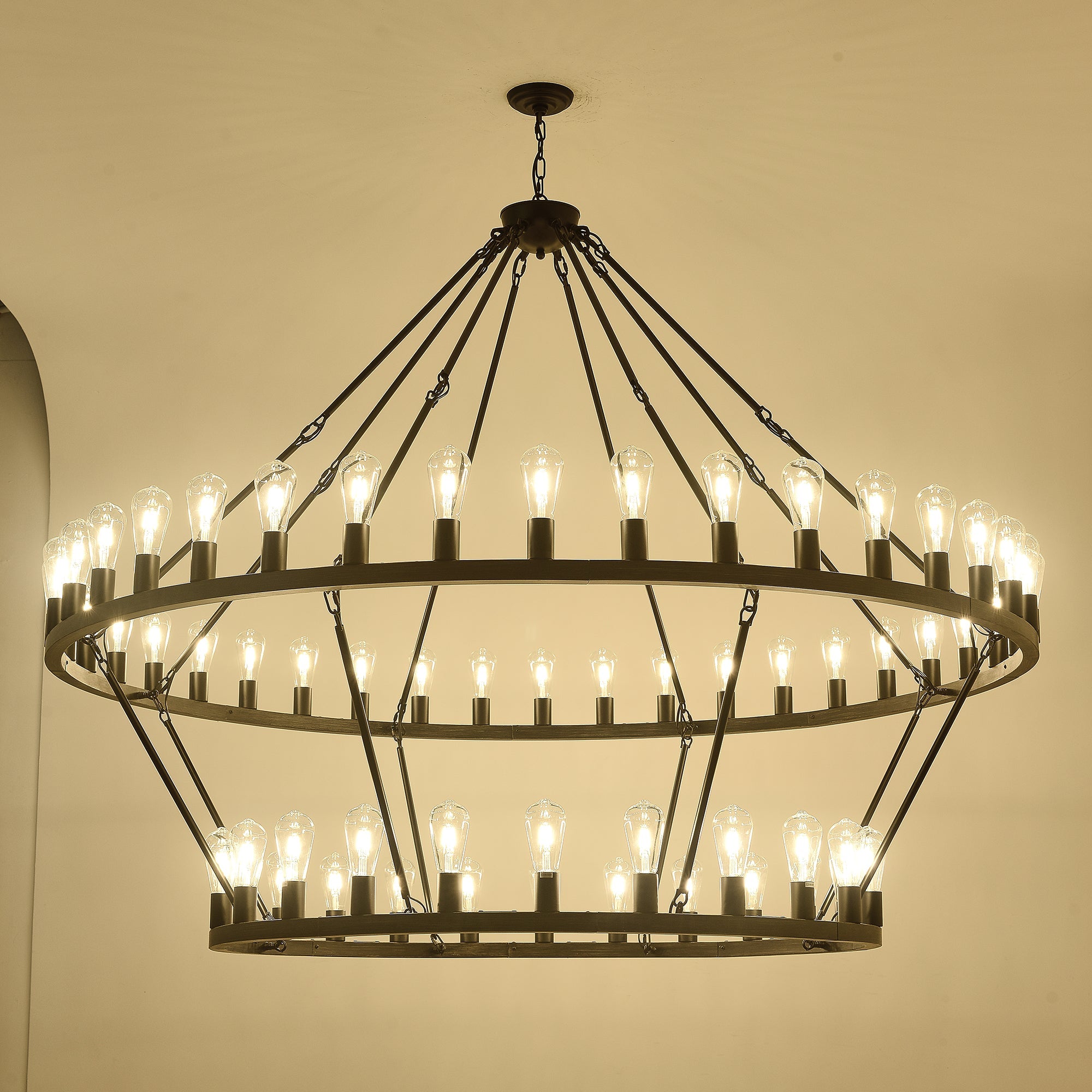 Jandcase 59.06in. Matte Black Wagon Wheel Chandelier 54-Light E12 Extra Large Farmhouse Industrial Light (No Bulbs)