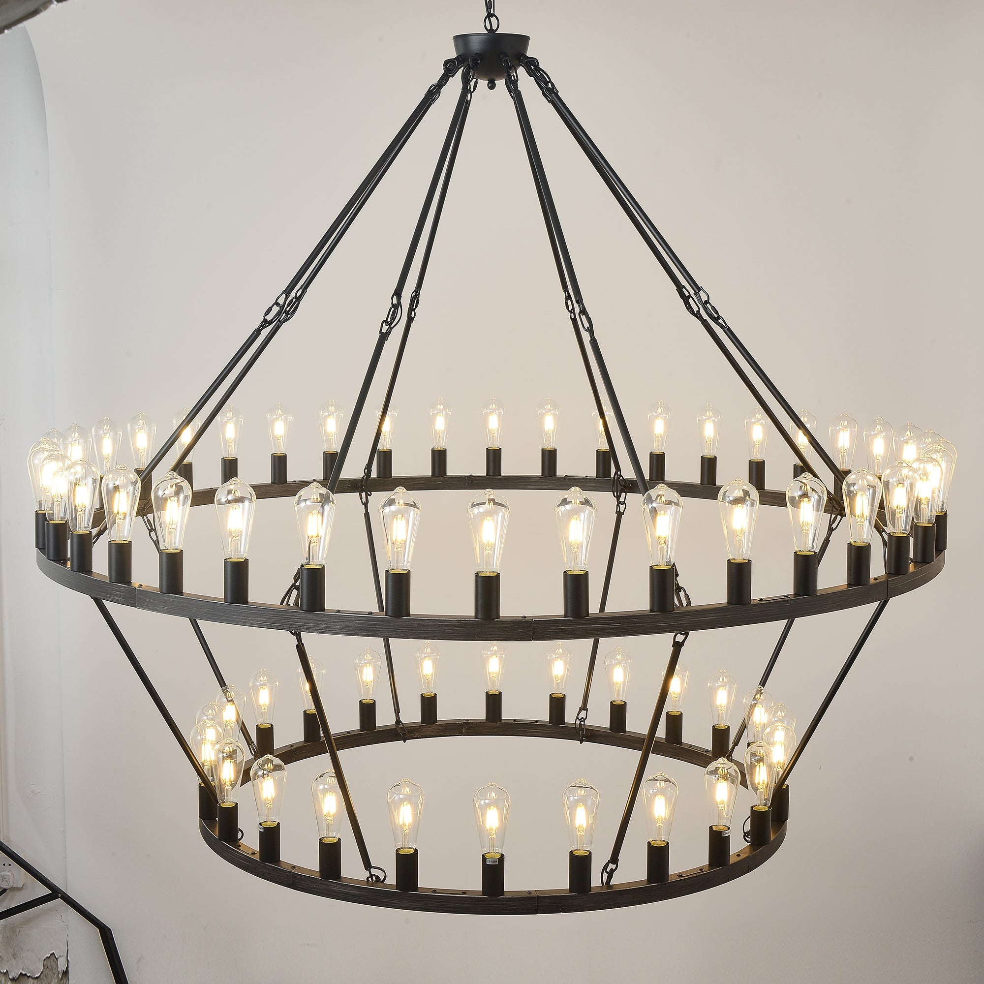 Jandcase 59.06in. Matte Black Wagon Wheel Chandelier 54-Light E12 Extra Large Farmhouse Industrial Light (No Bulbs)