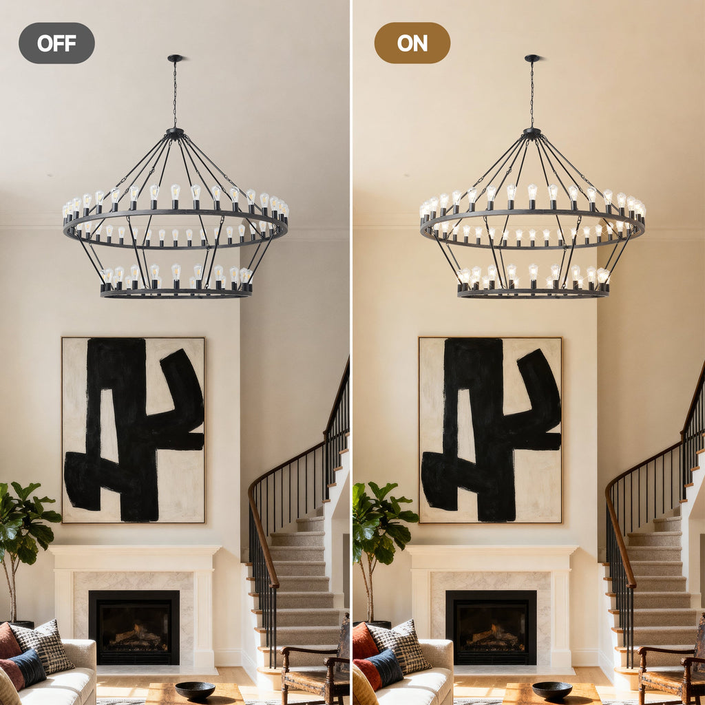 Jandcase 59.06in. Matte Black Wagon Wheel Chandelier 54-Light E12 Extra Large Farmhouse Industrial Light (No Bulbs)