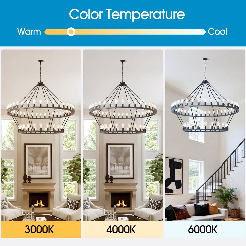 Jandcase 59.06in. Matte Black Wagon Wheel Chandelier 54-Light E12 Extra Large Farmhouse Industrial Light (No Bulbs)