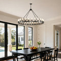 Jandcase 53" Farmhouse Wagon Wheel Chandelier, 28-Light Matte Black Ceiling Light, Adjustable Height, E26 Bulbs, Dining Room Fixture