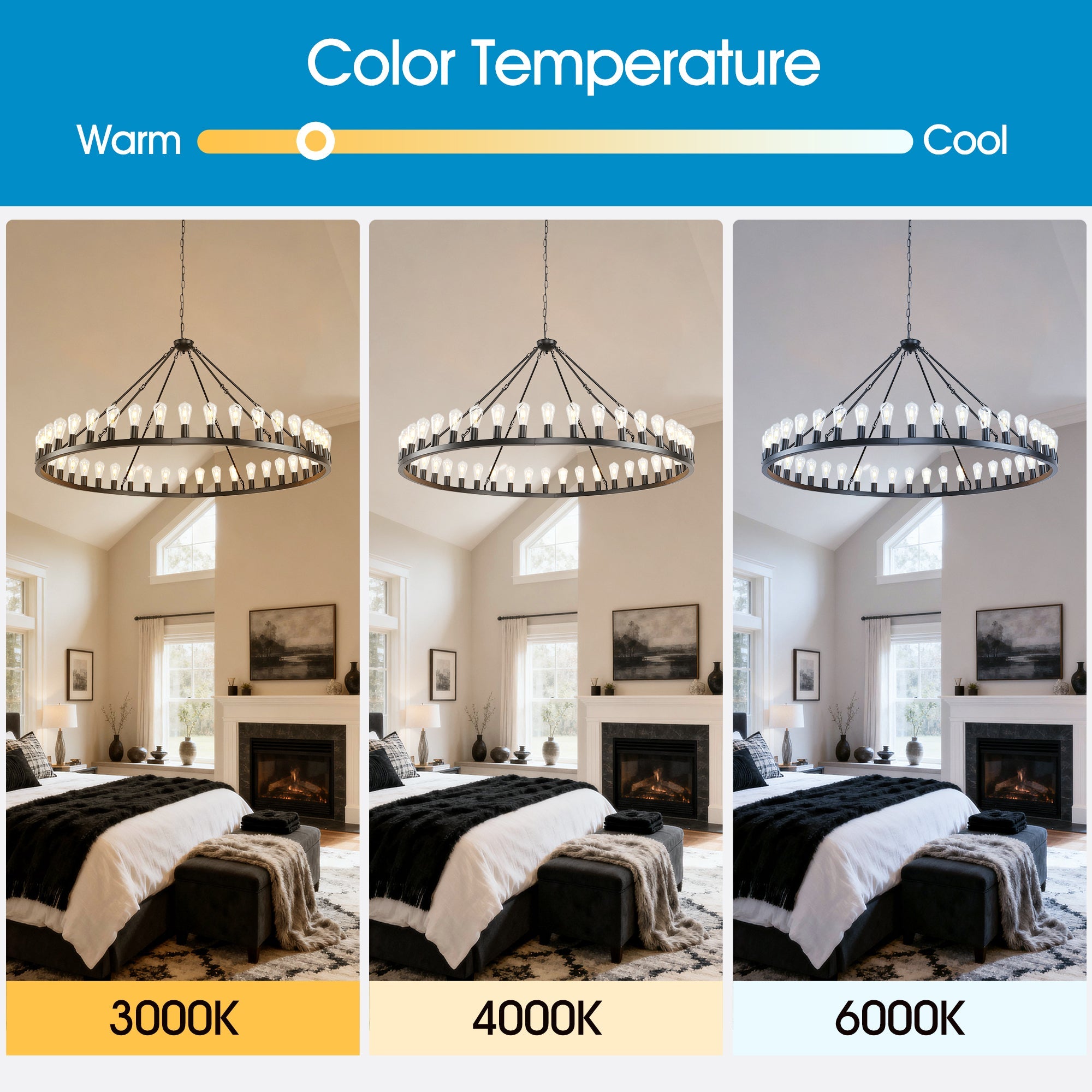 Jandcase 64in. Black Extra Large Wagon Wheel Chandelier 42-Light E26 Farmhouse Industrial Pendant for High Ceiling Dining Room Living Room
