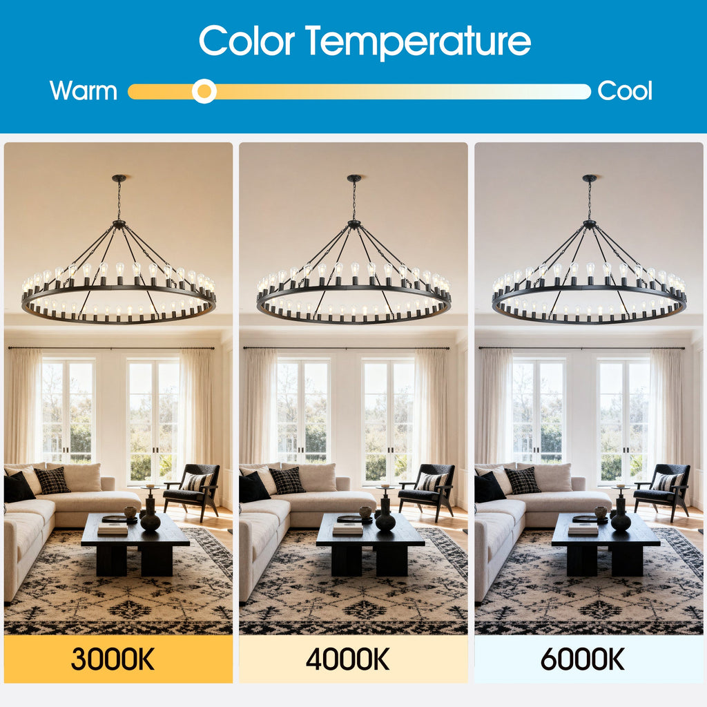 Jandcase 64in. Black Extra Large Wagon Wheel Chandelier 42-Light E26 Farmhouse Industrial Pendant for High Ceiling Dining Room Living Room