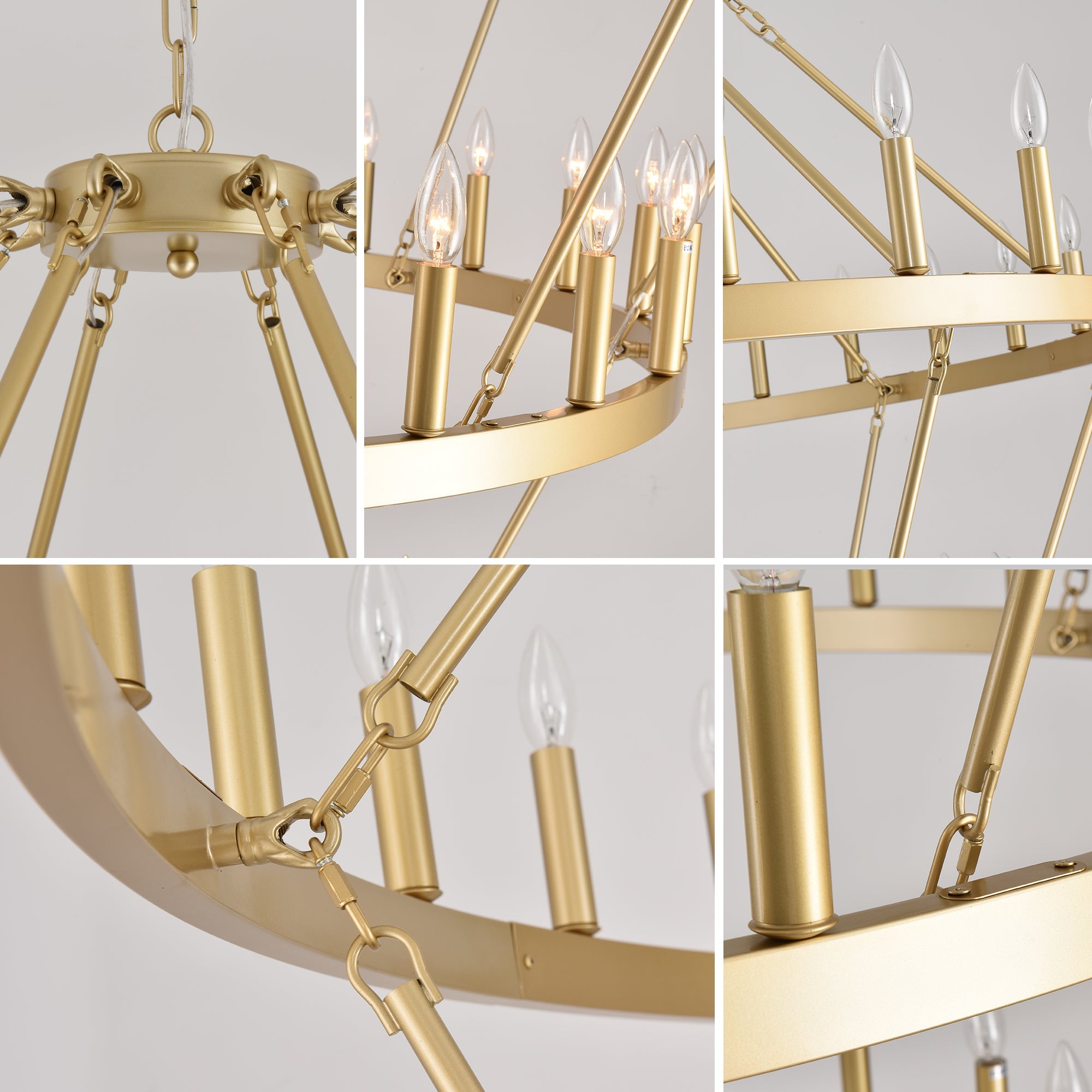 Jandcase Large 70.87" Farmhouse Wagon Wheel Chandelier, 60 Lights, Gold Finish, Adjustable Height, E12 Bulbs, Ideal for Dining Rooms & Living Spaces