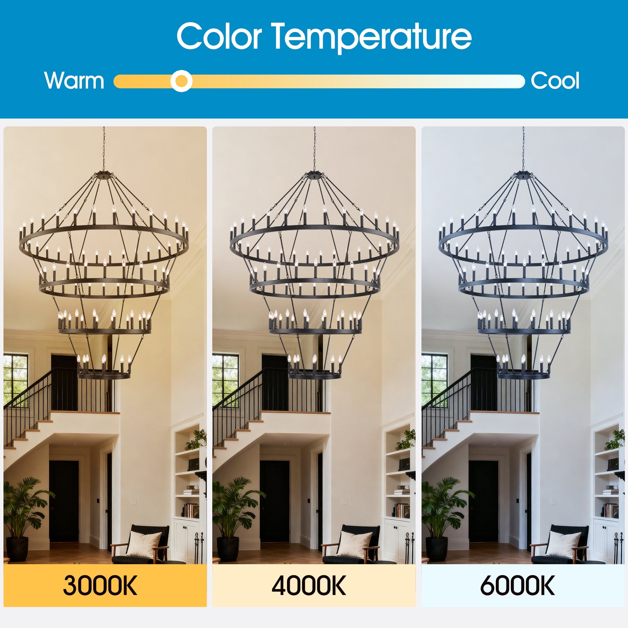 Jandcase 70.87in. 4-Tier Black Wagon Wheel Chandelier 60-Light E12 Farmhouse Industrial 4-Story Light for High Ceiling Living Dining Room Foyer